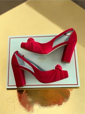 Francis Valentine Retro Red Velvet Pump Size 8 Color Scarlet Brand New In Box